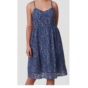 Loft lace cami blue eyelet spaghetti strap dress size 4P. New with tags